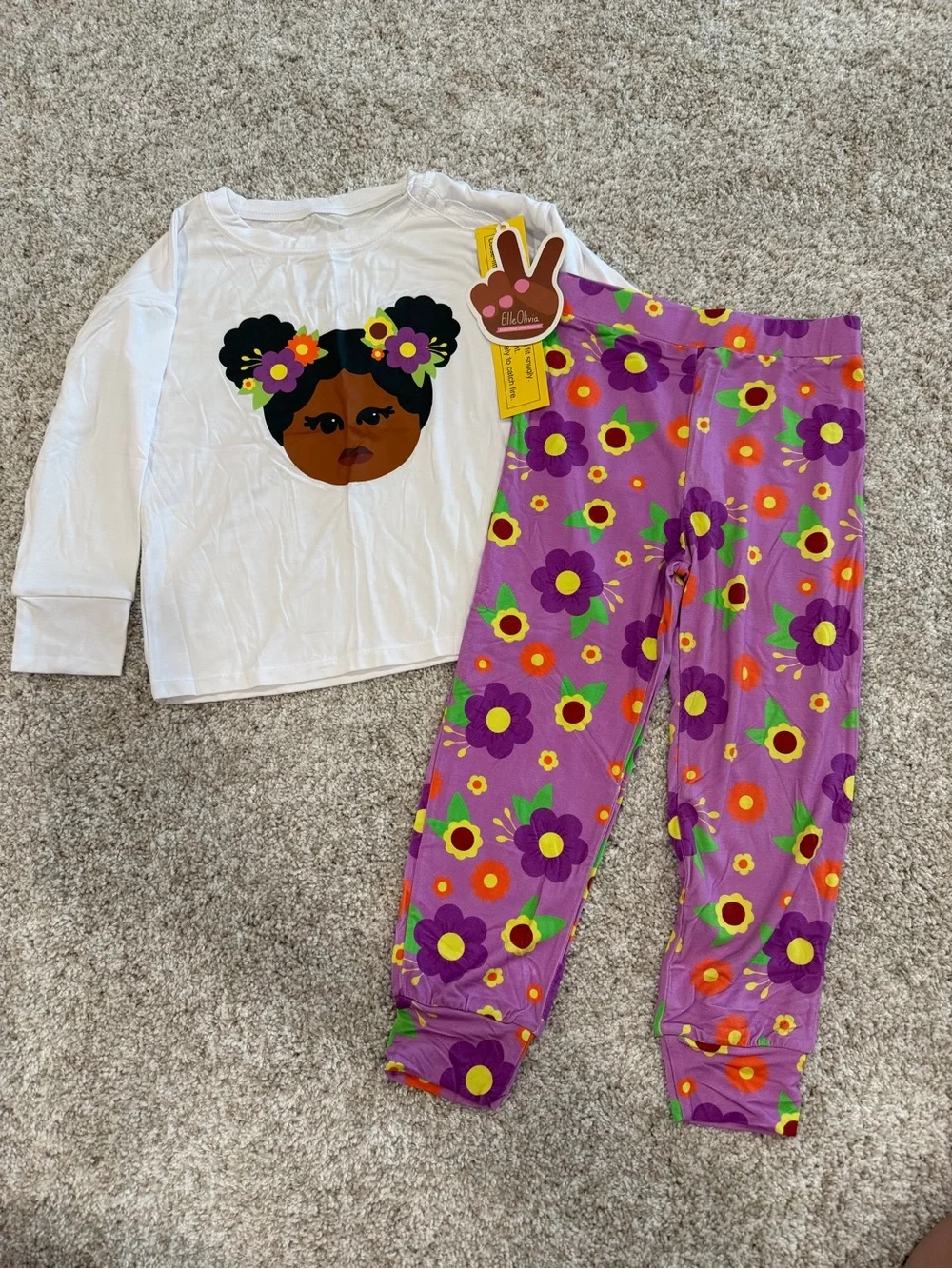 Girls Floral Purple and White Bamboo Pajamas